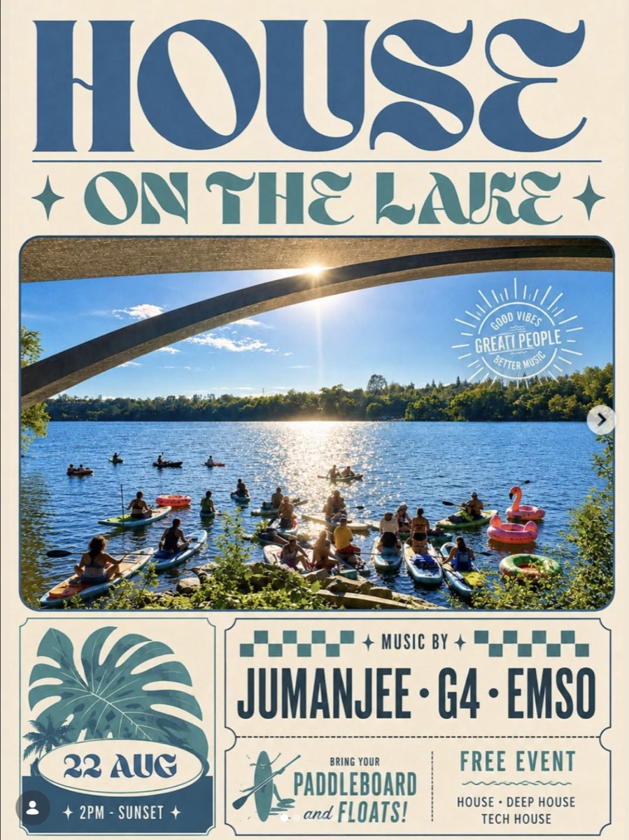 House on the Lake finale flyer — August 22, music by EMSO, M1, G4, and Jumanjee
