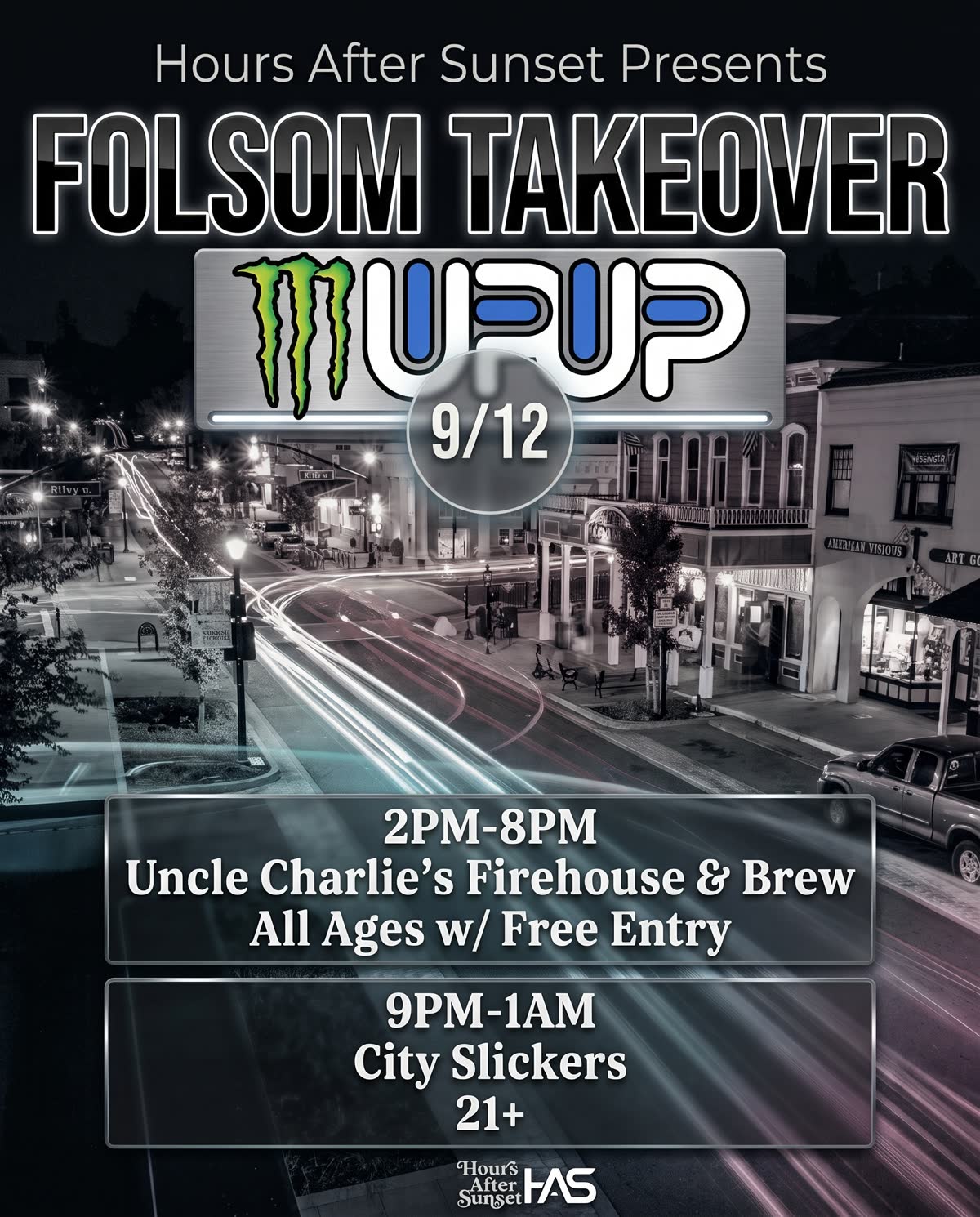 Folsom Takeover flyer — September 12 with Monster Energy UP&UP