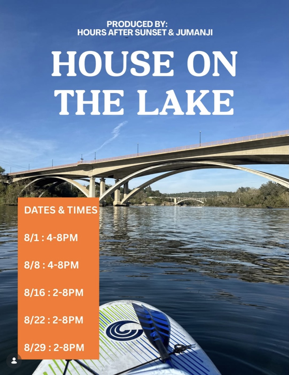 House on the Lake August schedule flyer produced by Hours After Sunset and Jumanji